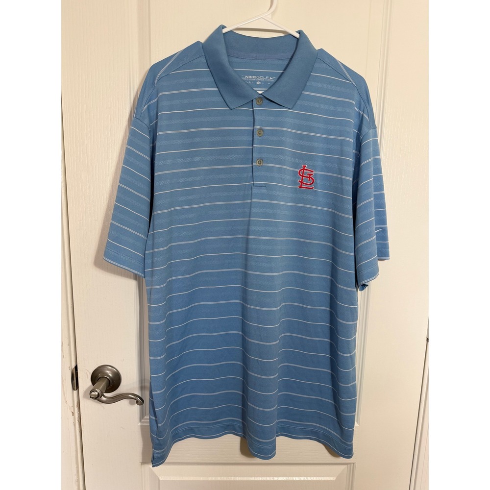 Nike Golf St Louis Cardinals Dri-FIT Polo Shirt Mens XL Blue Striped Top